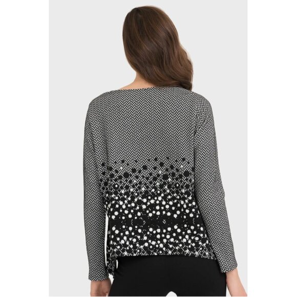 Joseph Ribkoff Size 14 Black White Chevron‎ Print Dotted Side Slits Pullover Top - Picture 4 of 14